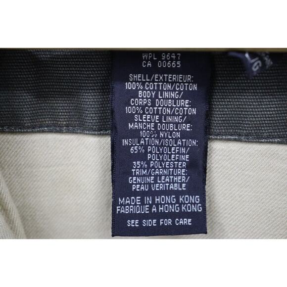 Eddie Bauer Barn Chore Rustic 90's Zip Jacket Leather Collar Olive Men L Tall - Picture 5 of 16